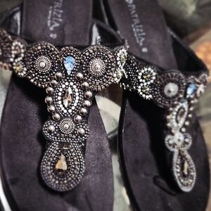 New Black Embellished Sandals (Never Worn)